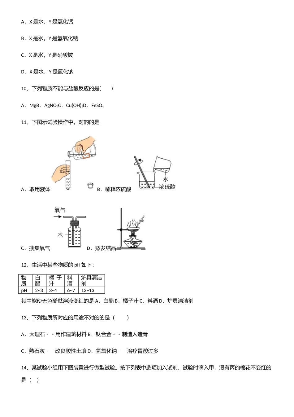 2025年初中九年级化学第十单元酸和碱知识点总结归纳_第3页