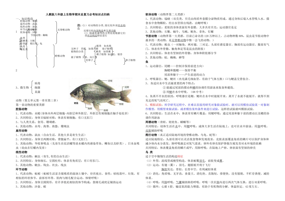 2025年人教版八年级生物上册期末全面总复习知识点总结文档良心出品_第1页