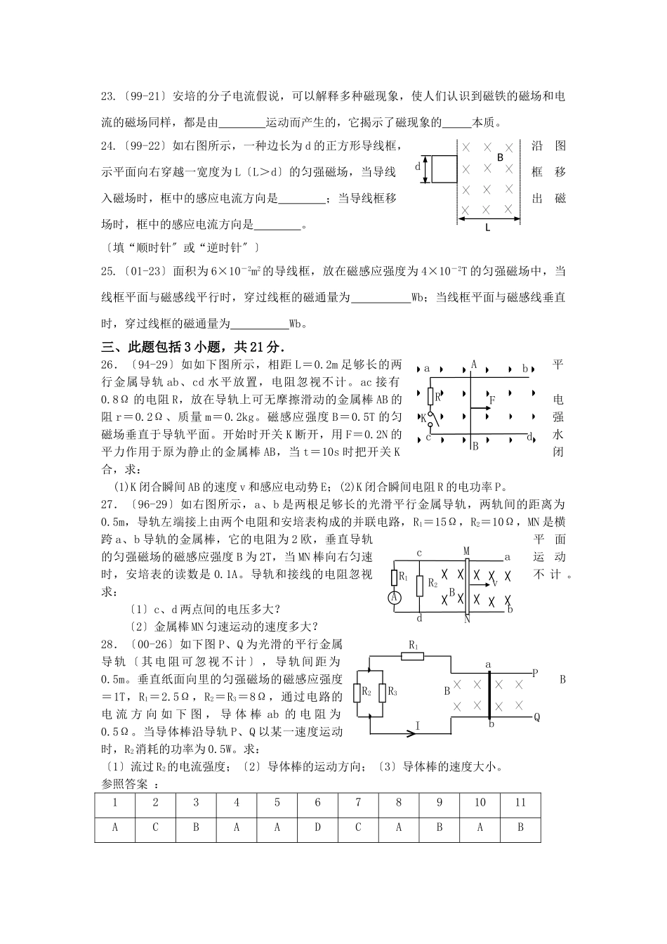 2025年高二物理学业水平单元测试第六单元磁场电磁感应_第3页