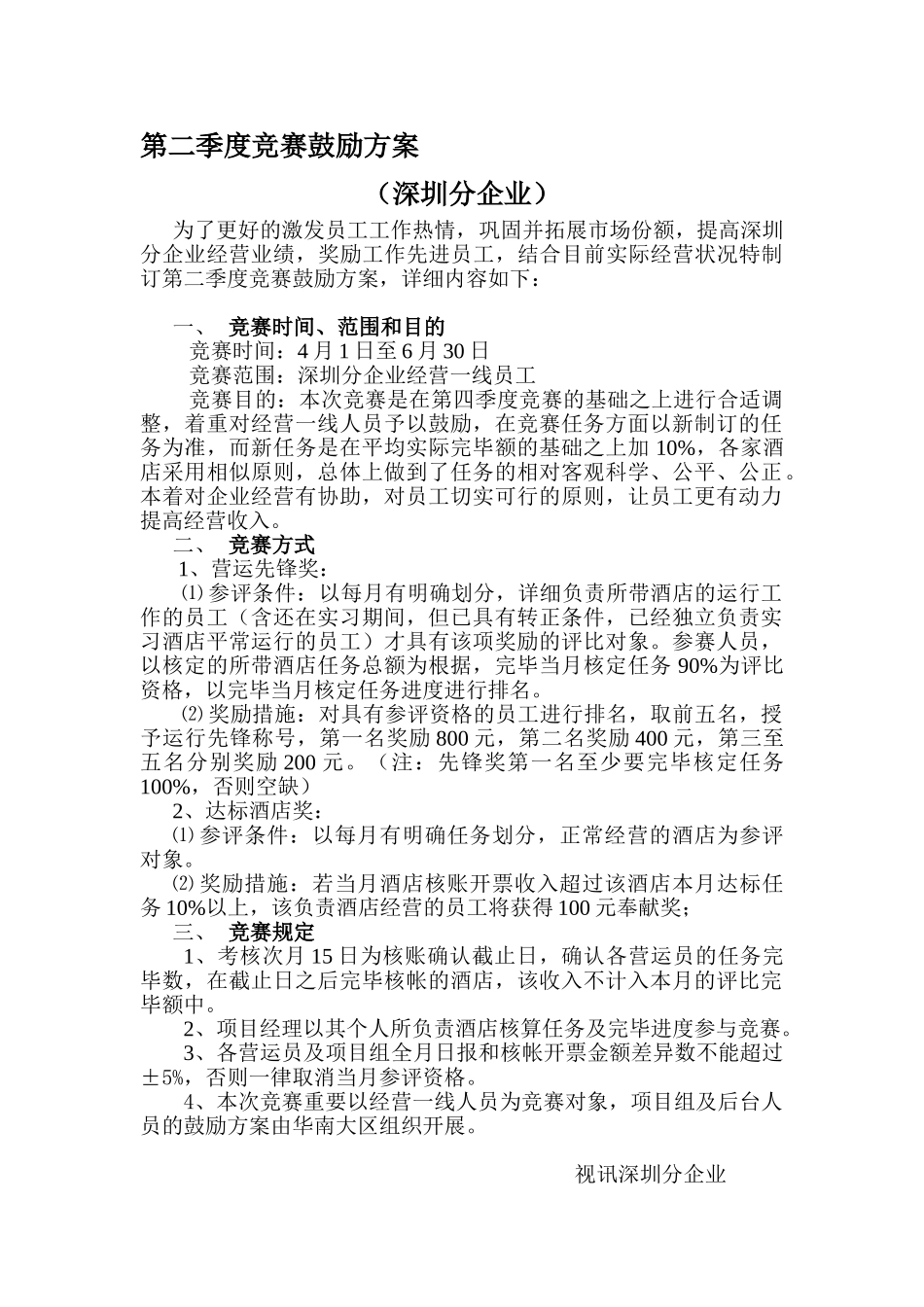 2025年二季度深圳分公司竞赛方案_第1页