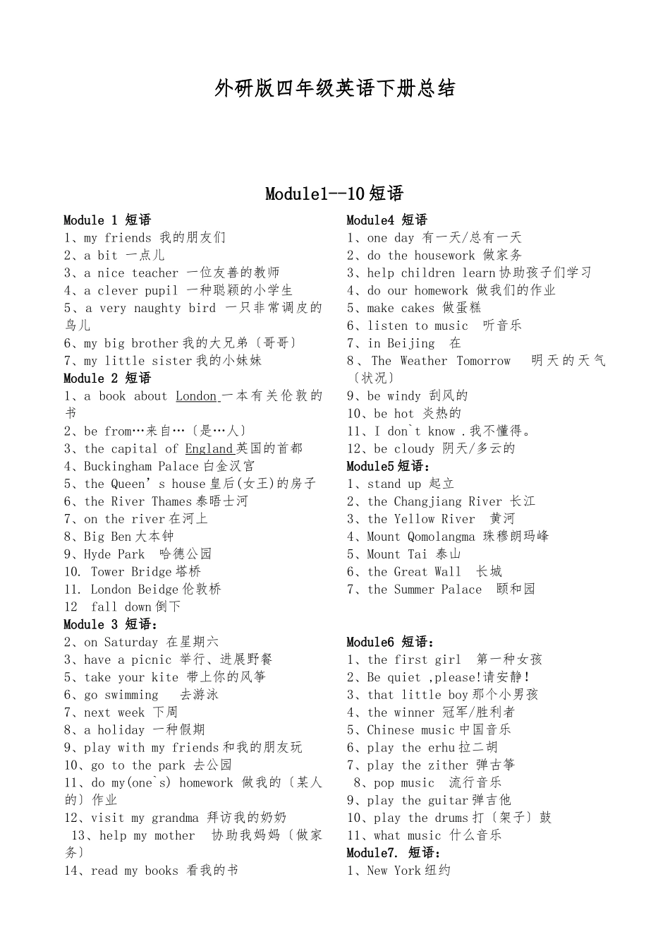 2025年外研版四年级英语下册知识点总结_第1页