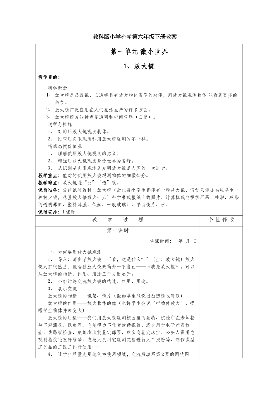 2025年人教版六年级科学下册教案全册_第1页