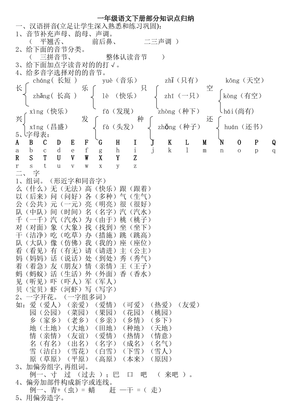 2025年人教版小学一年级下册语文全册知识点汇总43834演示教学_第1页