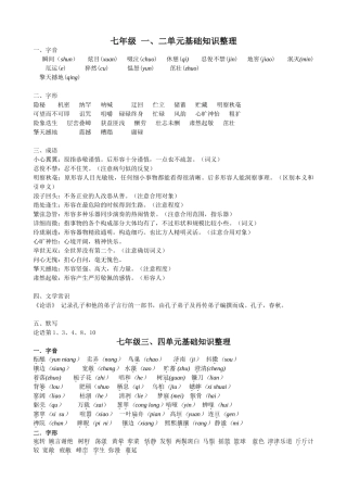 2025年人教版初中语文全册基础知识整理复习备课讲稿