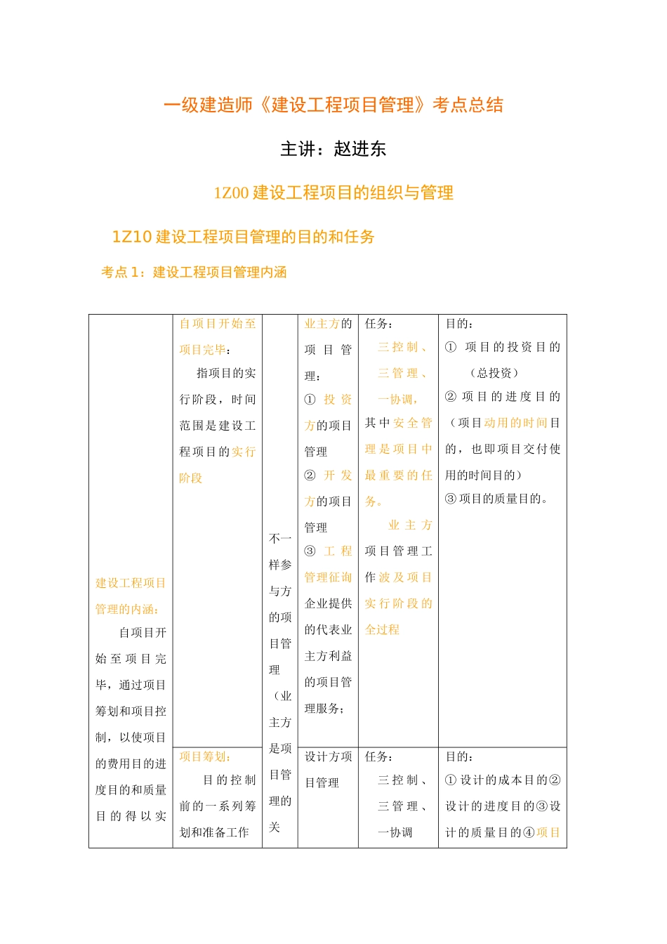 2025年一级建造师《建设工程项目管理》考点总结表格版_第1页