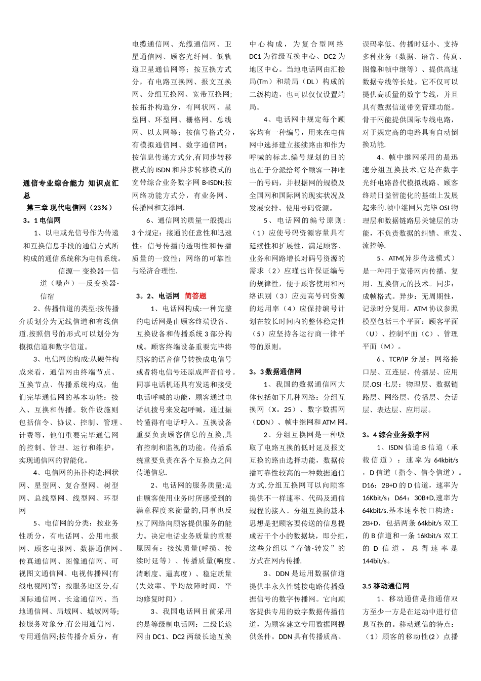 2025年通信专业综合能力知识点汇总_第1页