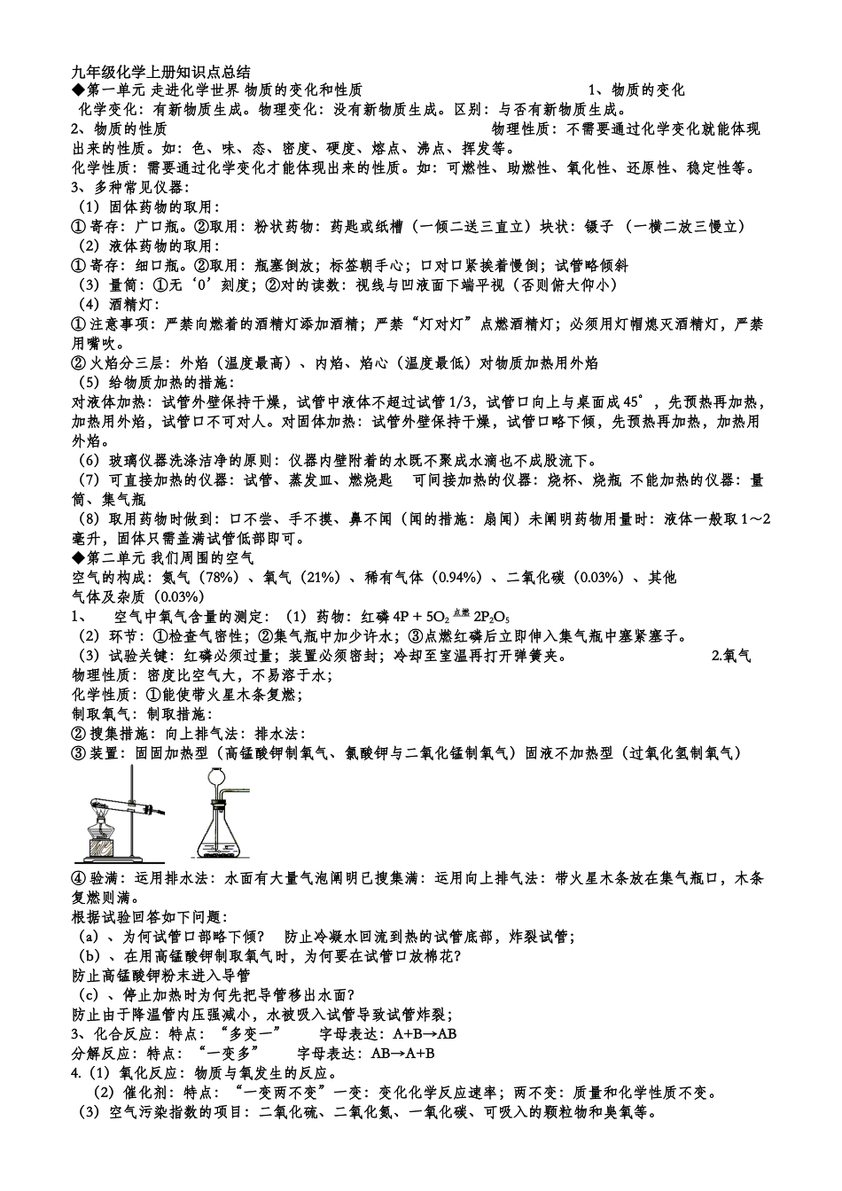 2025年九年级化学上册知识点总结人教版_第1页