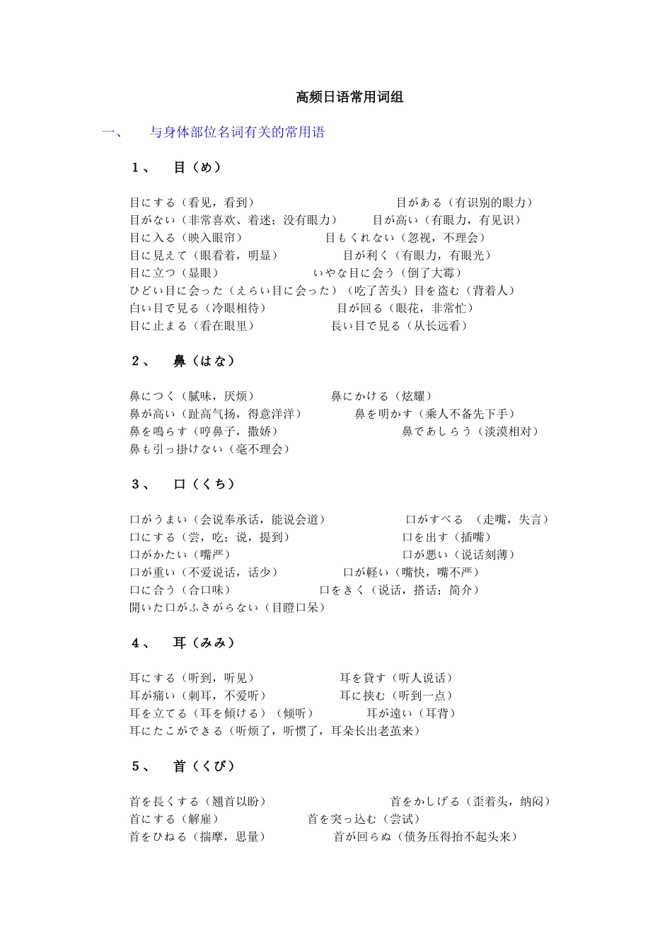 2025年同等学力日语高频惯用词组_第1页