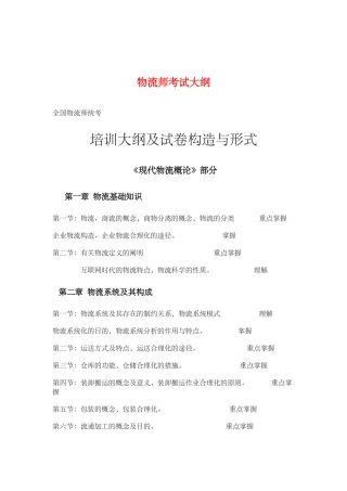 2025年物流师考试大纲