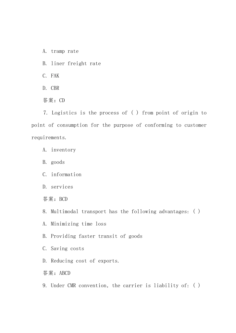 2025年国际货运代理考试练习题货代英语_第3页
