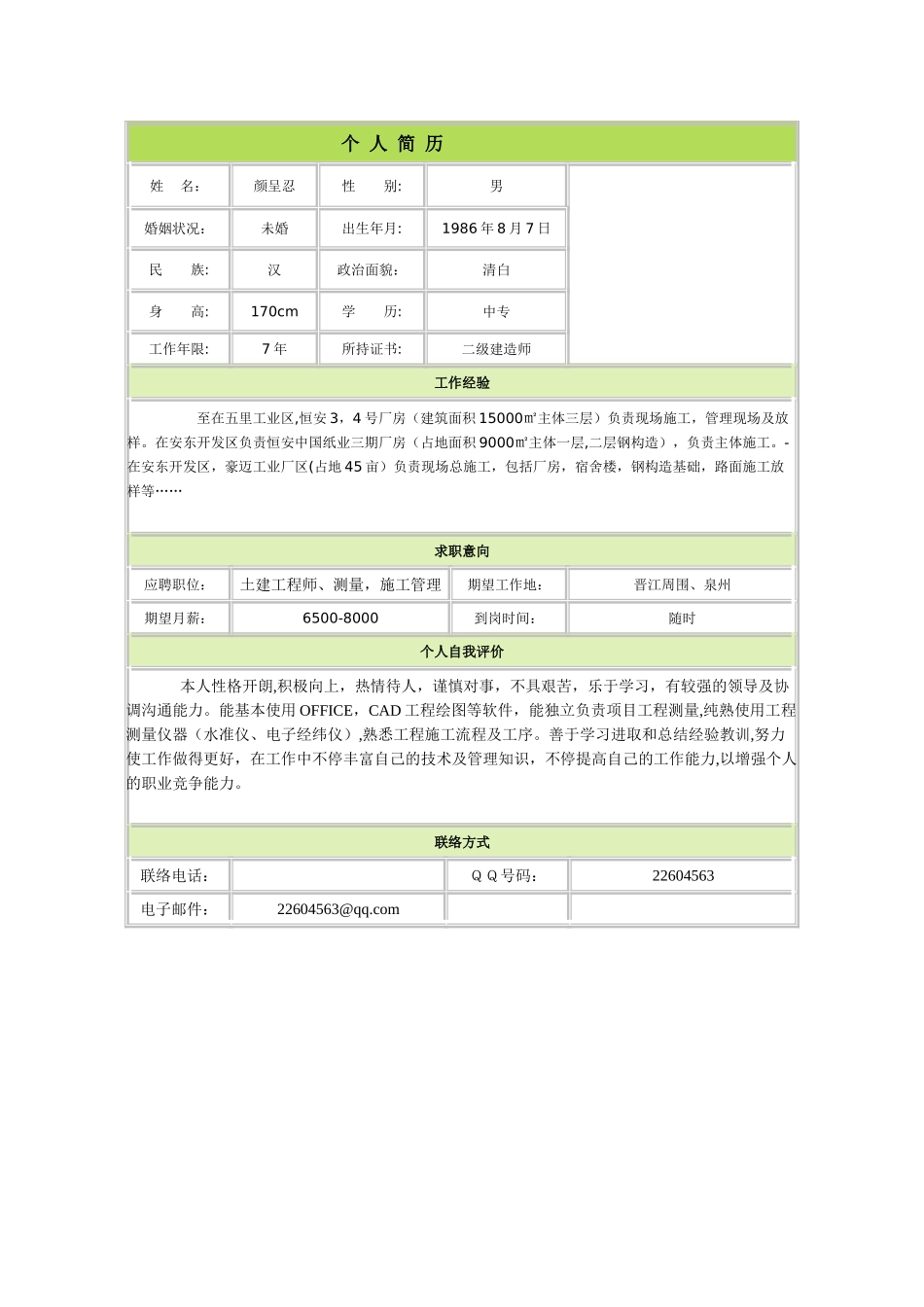 2025年建筑施工员简历_第1页