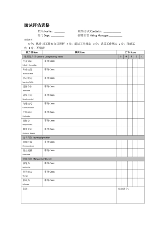 2025年面试评估表