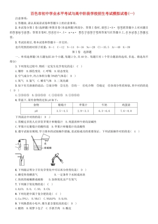 2025年广西百色市初中化学学业水平考试与高中阶段学校招生考试模拟试卷