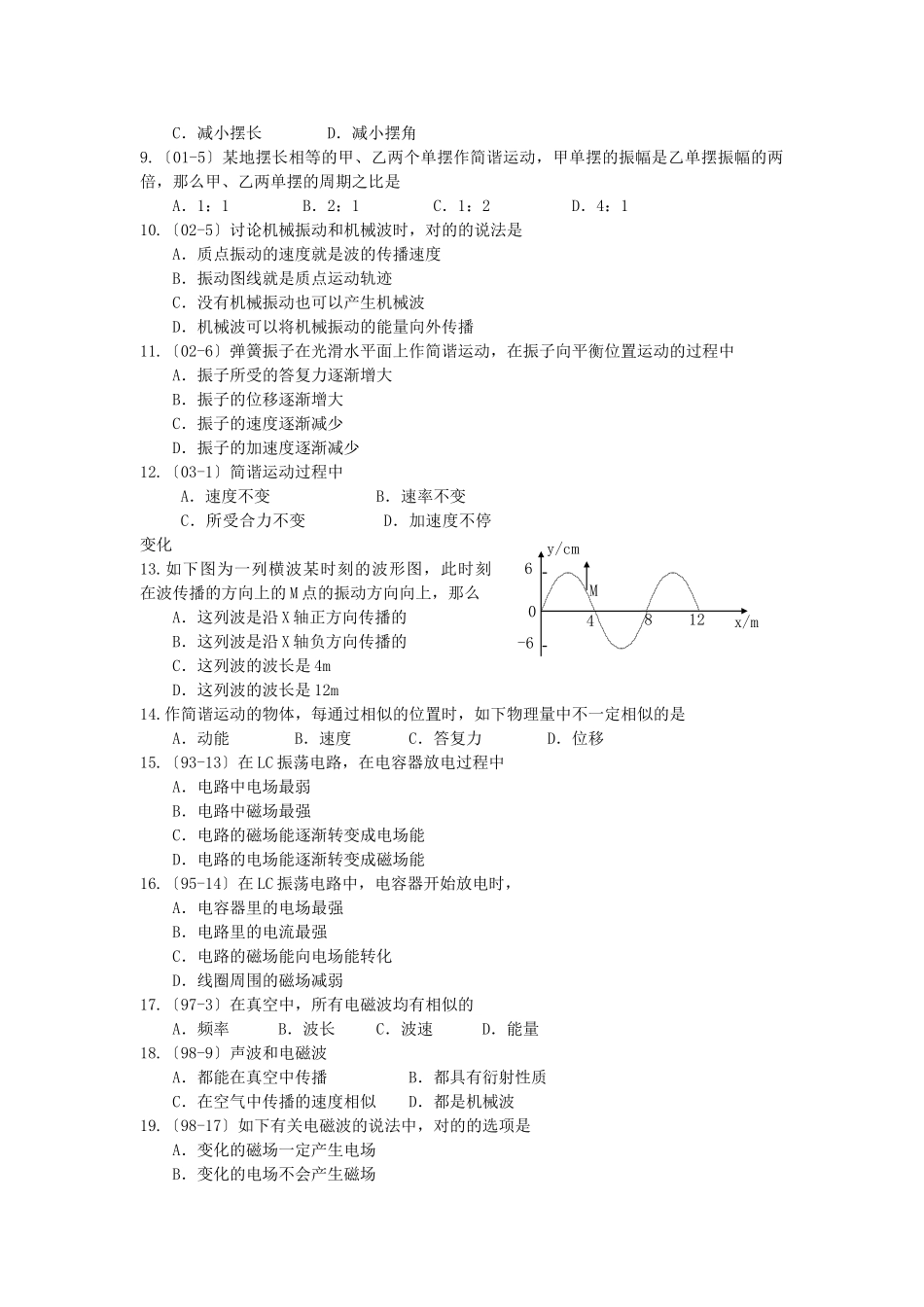 2025年高二物理学业水平单元测试第四单元机械振动机械波电磁波_第2页