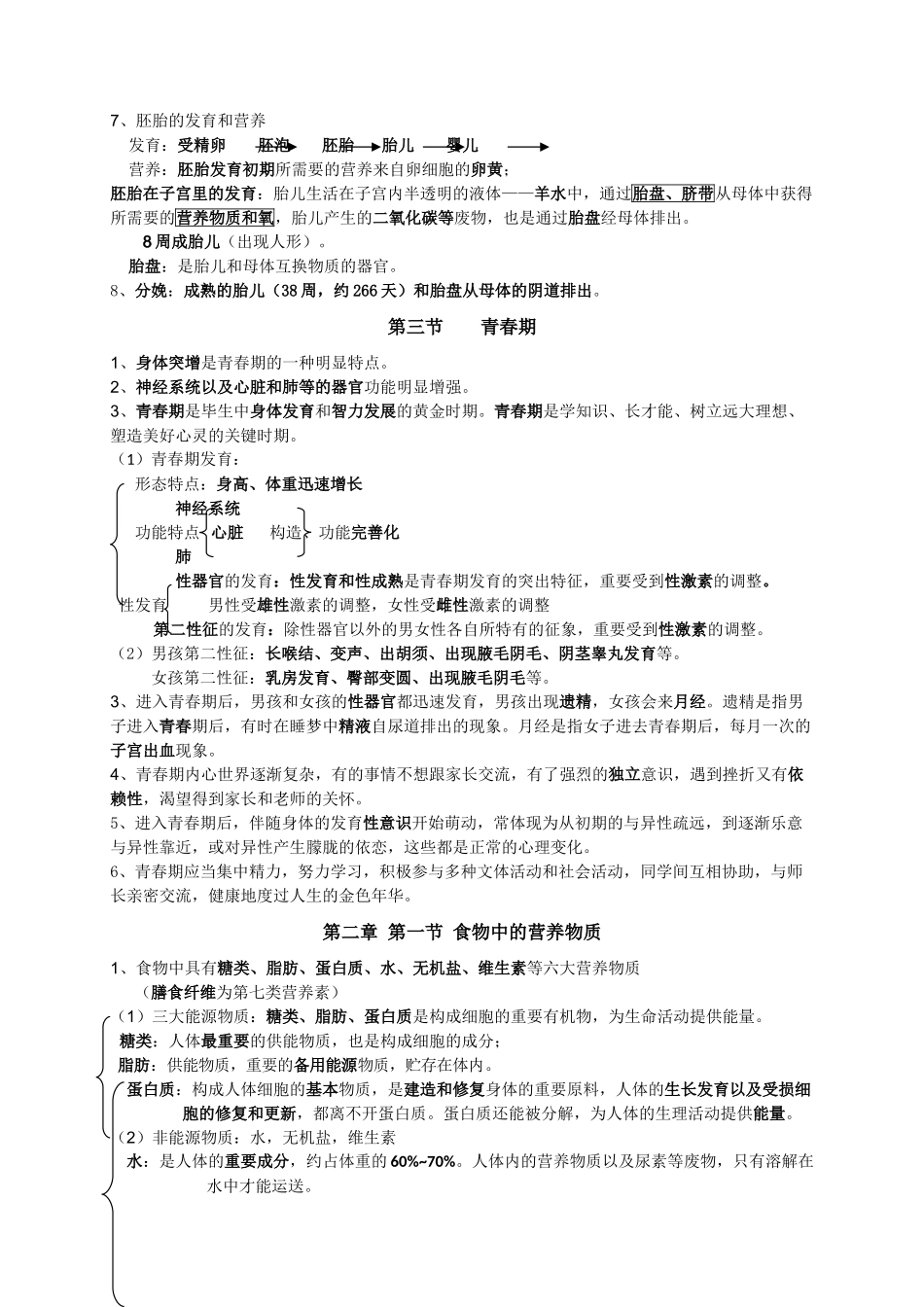 2025年七年级生物下册12章知识点学习资料_第2页