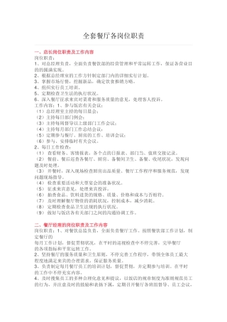 2025年全套餐厅各岗位职责