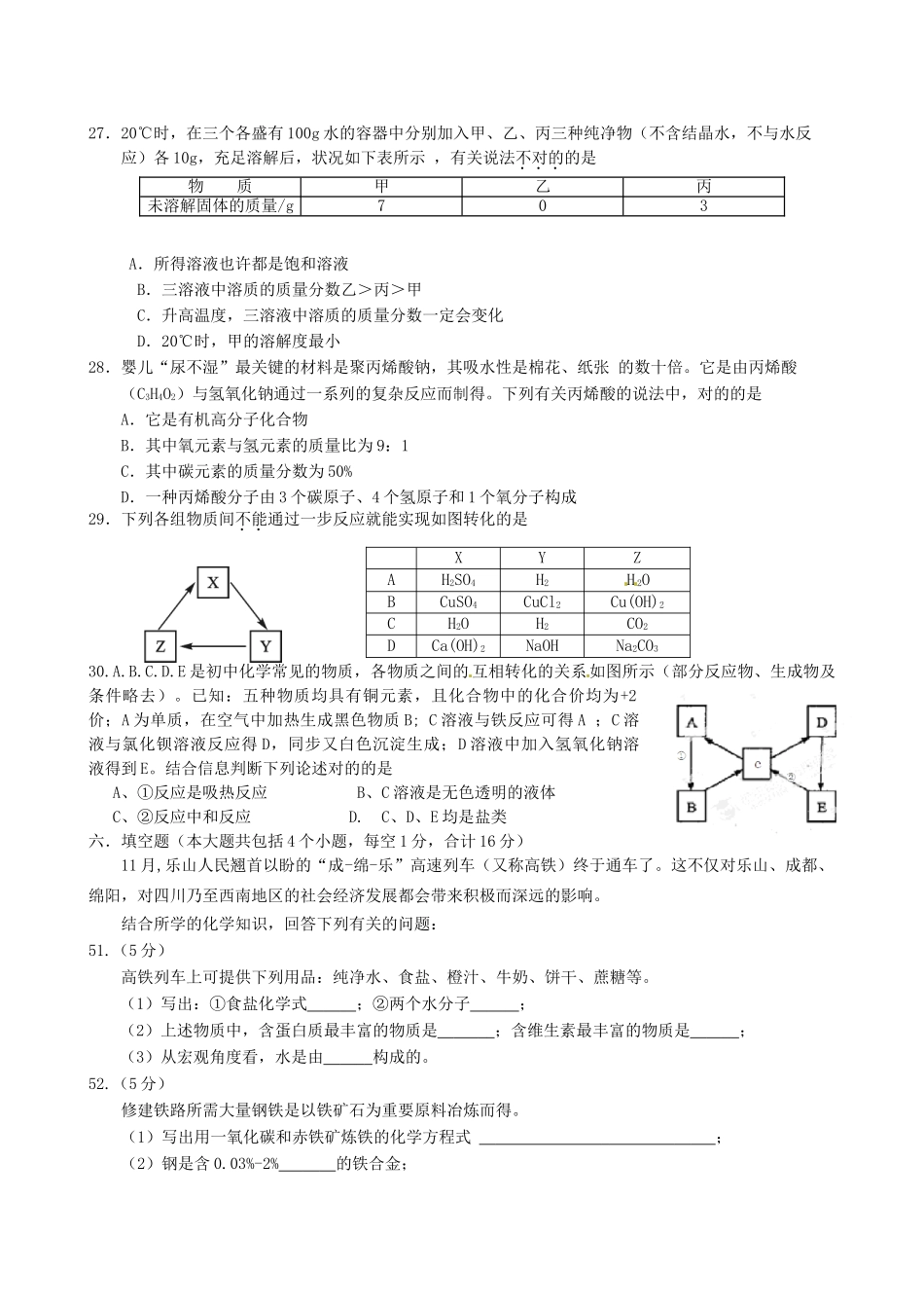 2025年四川省乐山市中考化学真题试题含答案_第2页