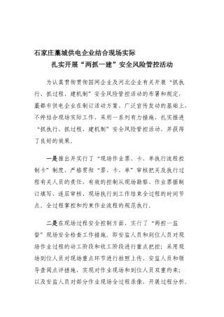 2025年石家庄藁城供电公司结合现场实际扎实开展两抓一建安全风险管控活动