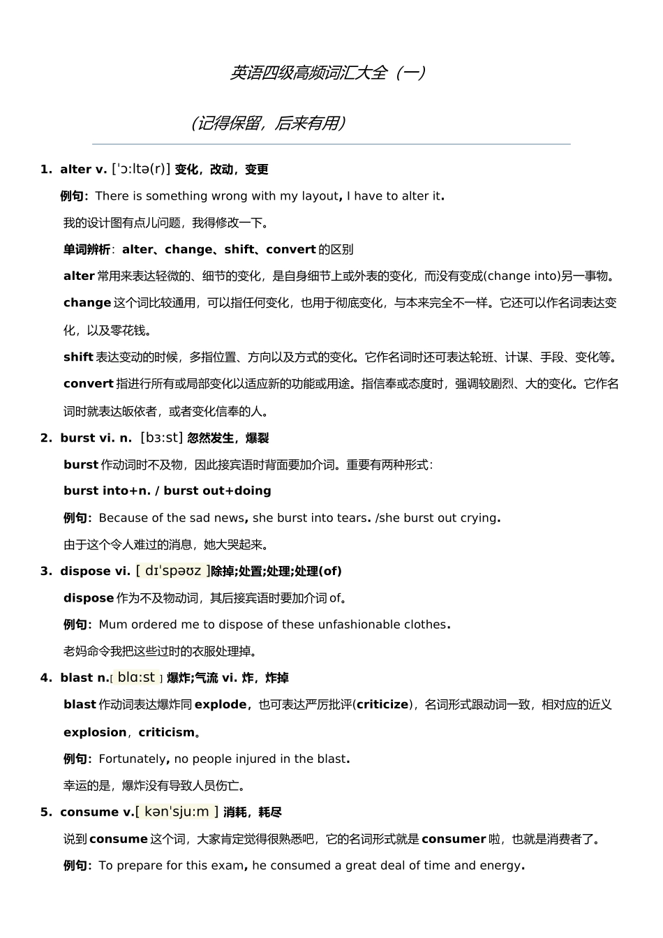 2025年英语四级词汇带音标例句_第1页