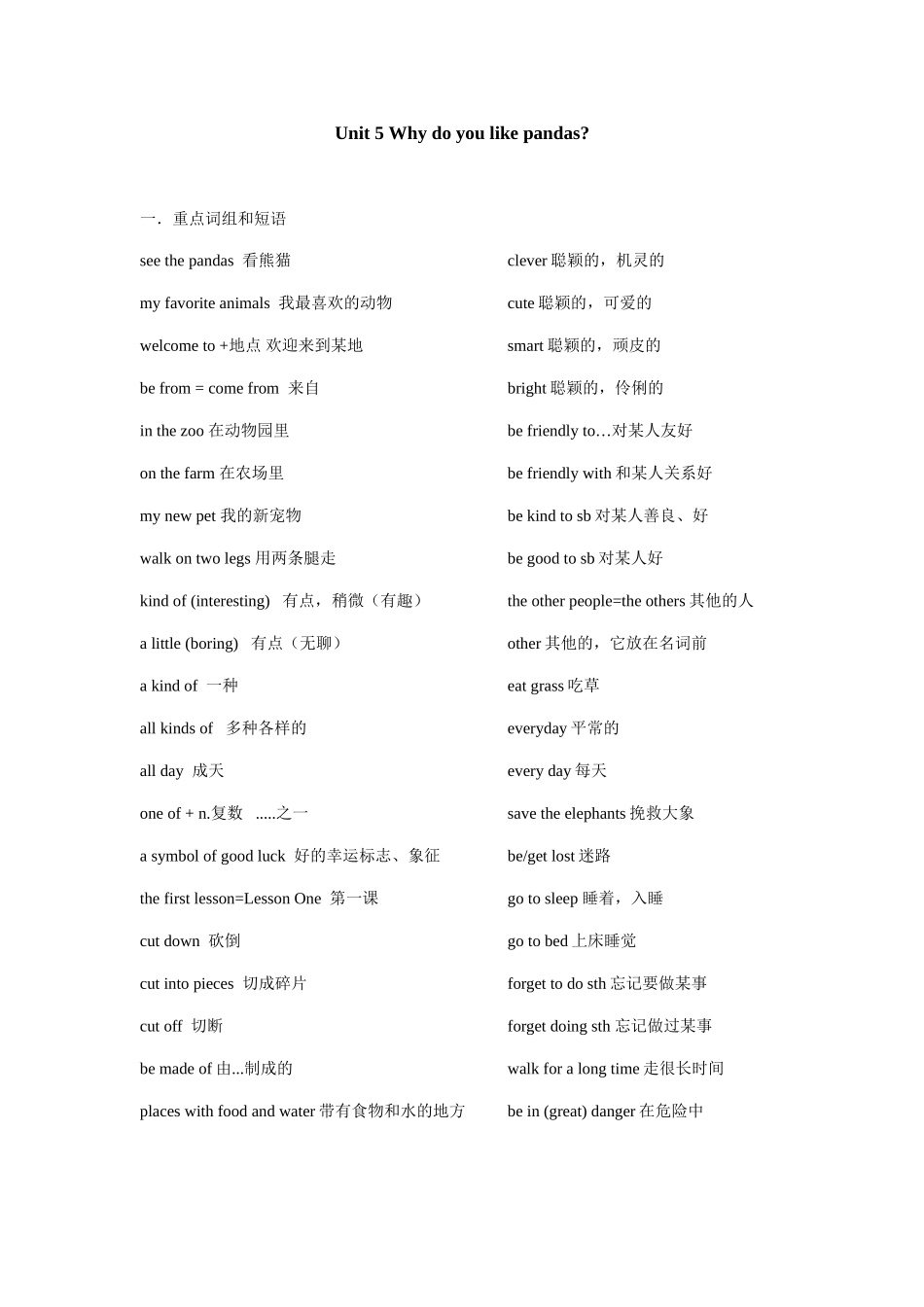 2025年七年级英语下册Unit5Whydoyoulikepandas知识点总结_第1页