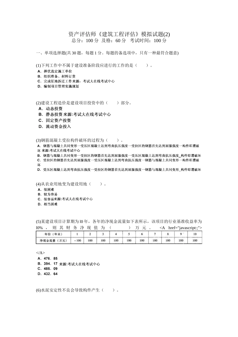 2025年资产评估师《建筑工程评估》模拟试题_第1页
