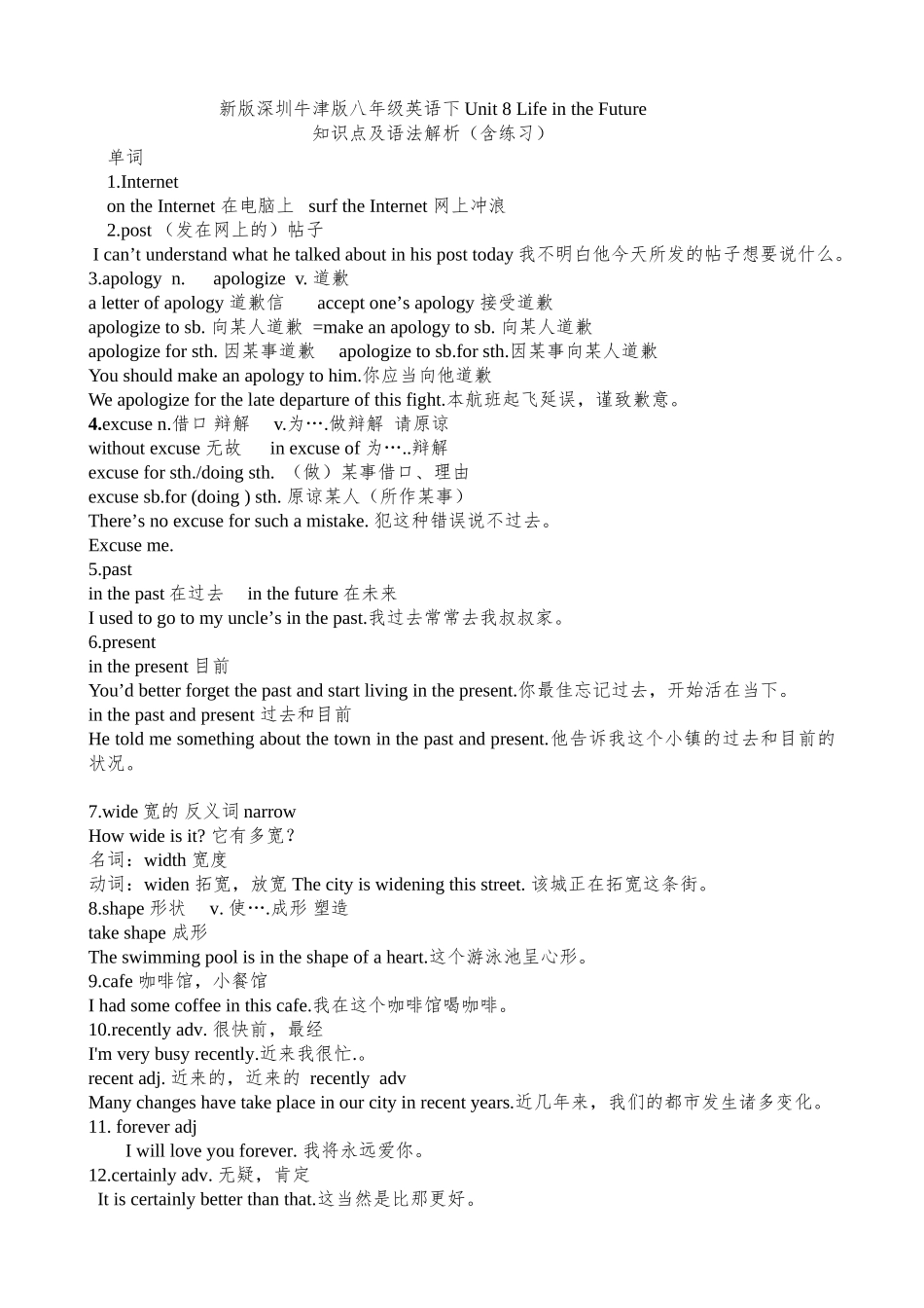 2025年牛津深圳版英语八年级下册Unit8知识点语法精练学案教学提纲_第2页