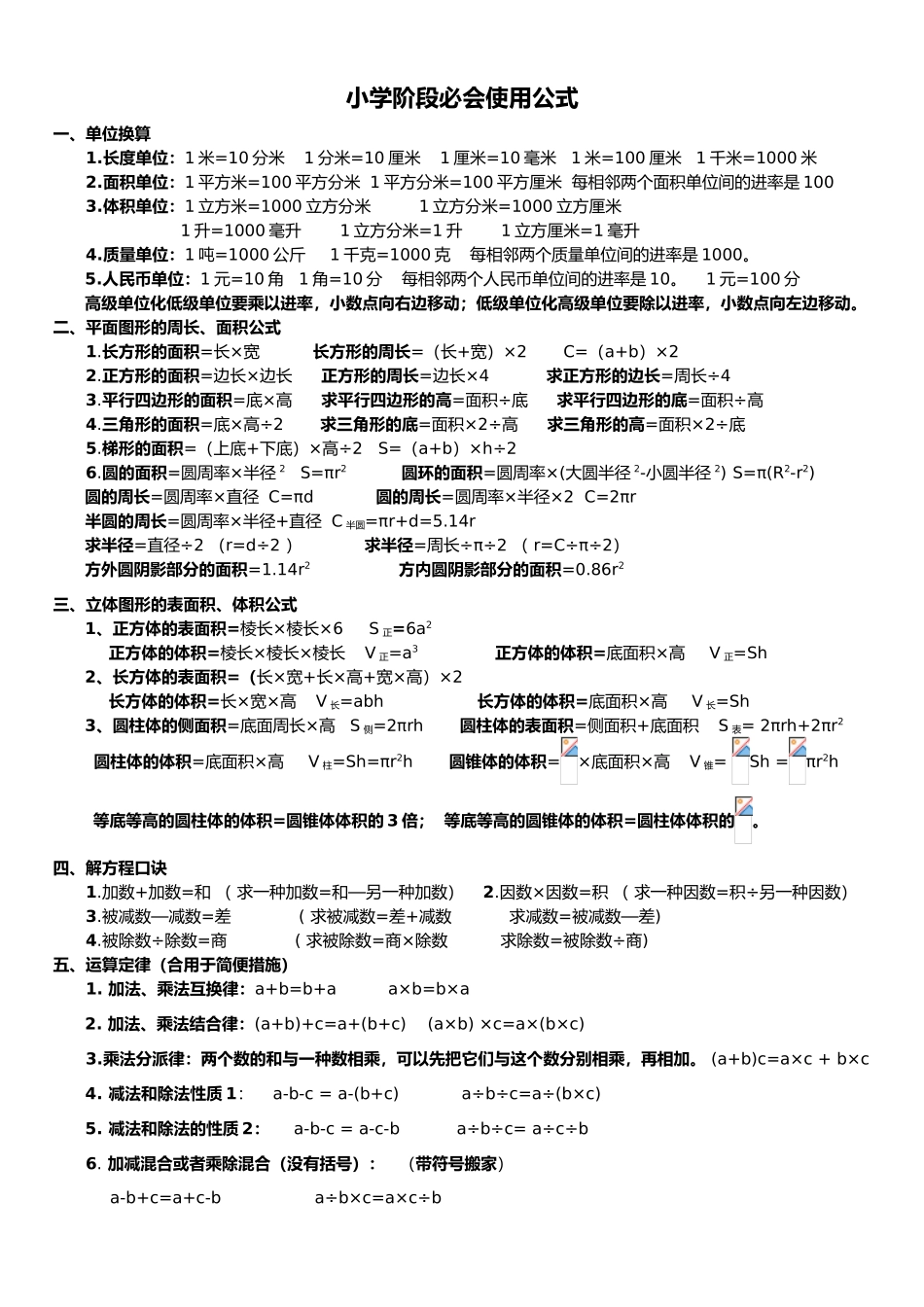 2025年小学六年级总复习学生公式_第1页