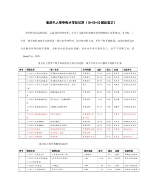 2025年重庆电大春季教材变动情况修改晢定