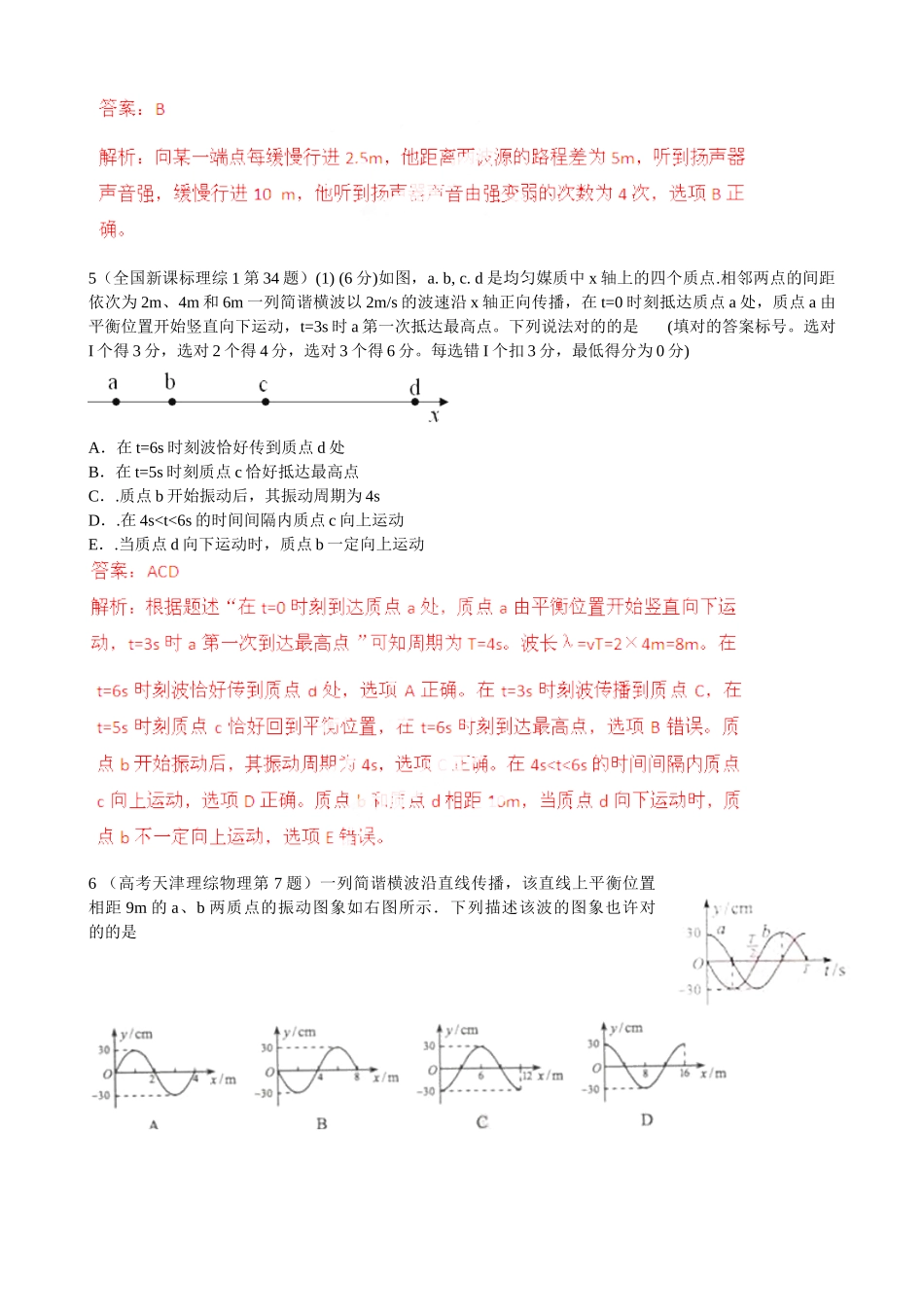 2025年创新方案高考物理复习五年真题分类汇编第十二章振动和波光相对论_第2页