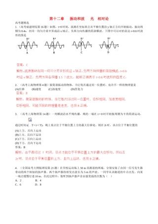 2025年创新方案高考物理复习五年真题分类汇编第十二章振动和波光相对论