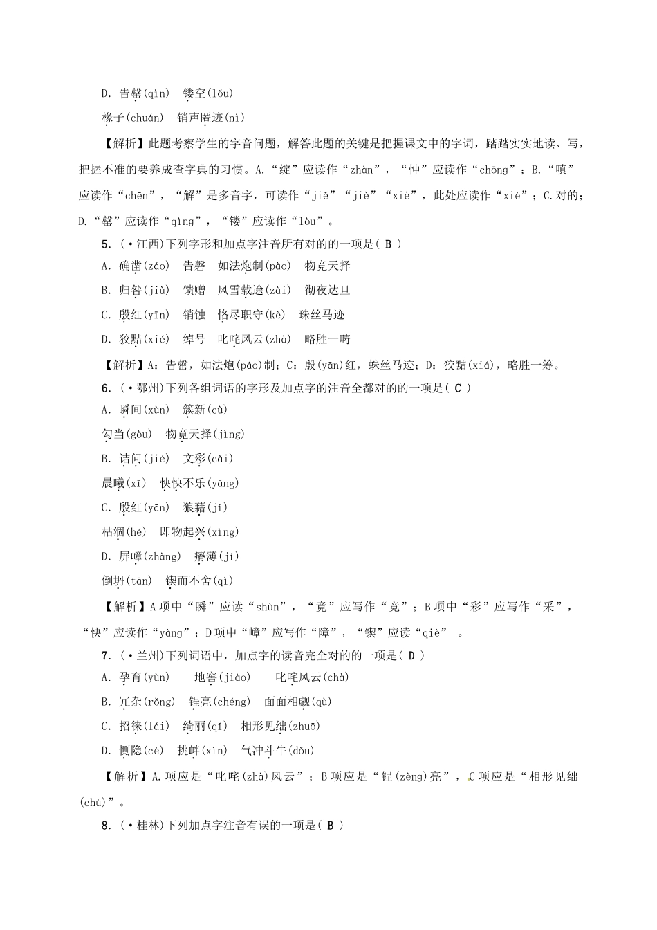 2025年中考语文考点复习考点跟踪突破语音与汉字_第2页