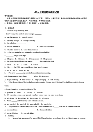 2025年上海市闵行区民办上宝中学英语九年级第一学期期末学业水平测试模拟试题含解析