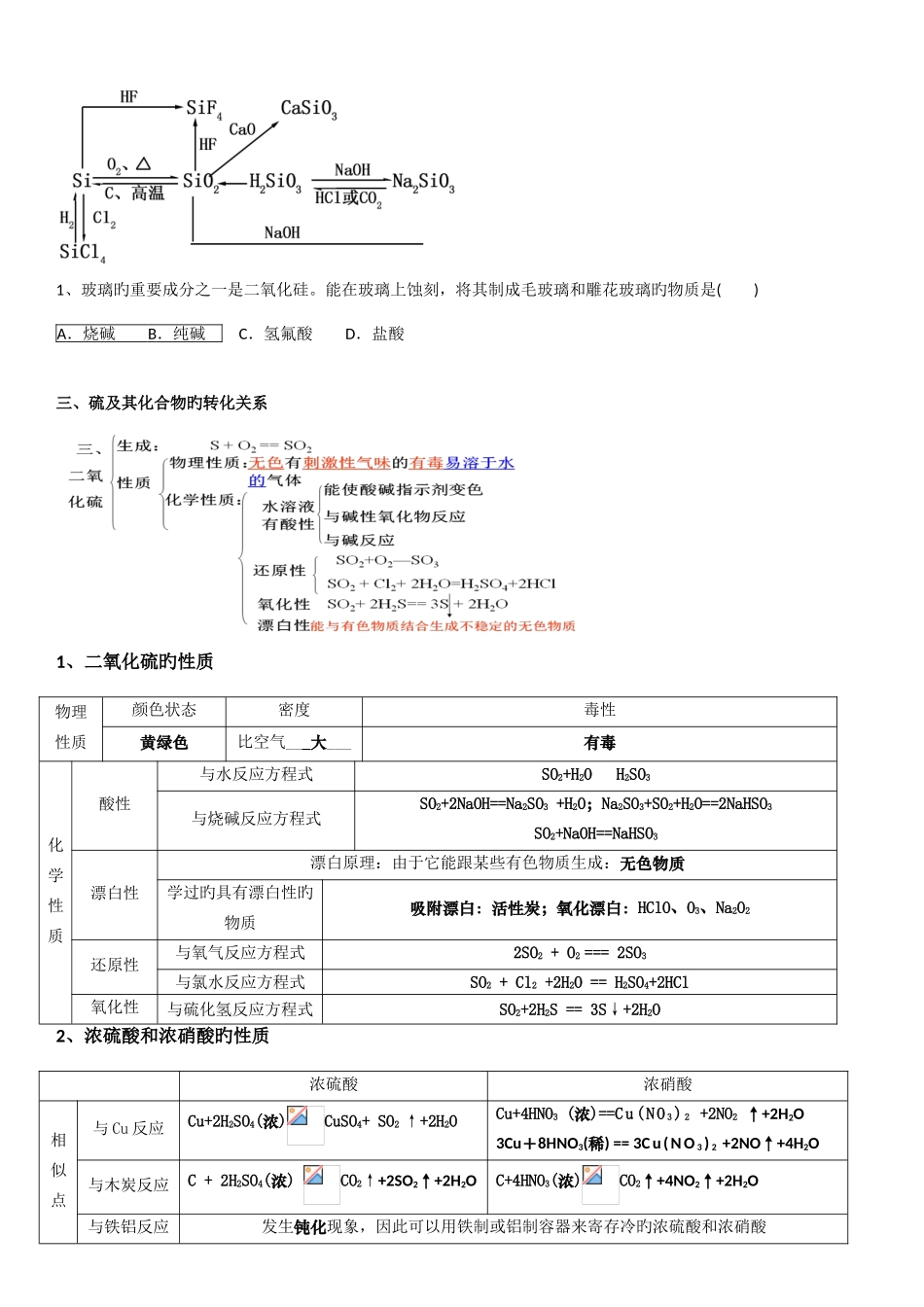 2025年高一化学必修一非金属知识点总结_第3页