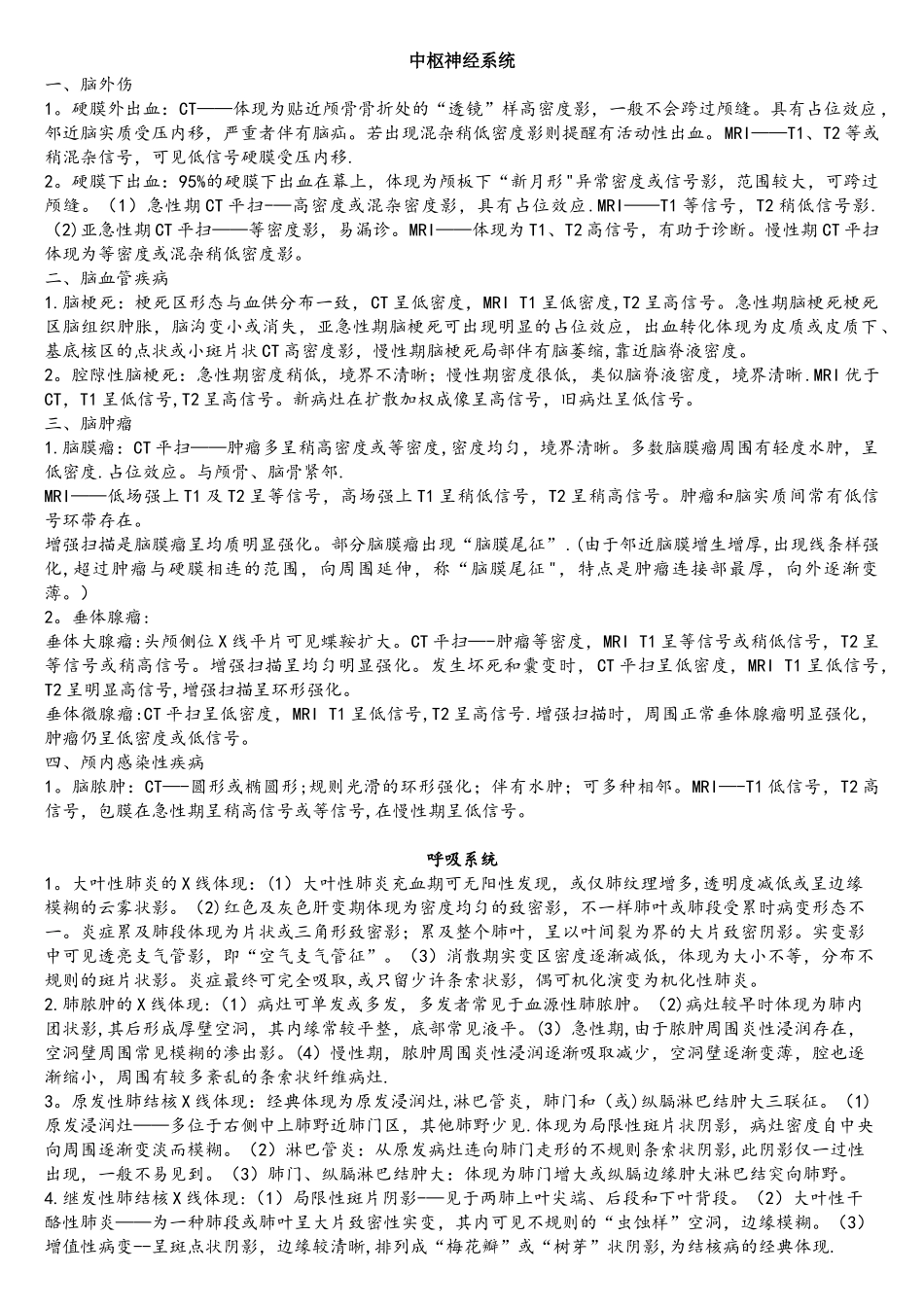 2025年医学影像学大题和名解常见病常考点_第1页