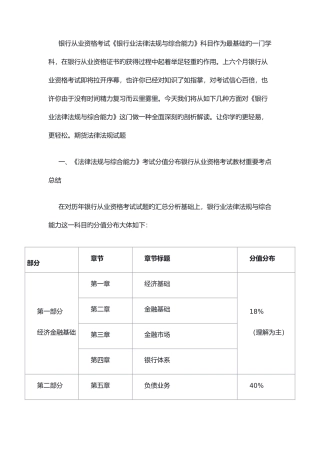 2025年银行从业资格考试教材重要考点总结