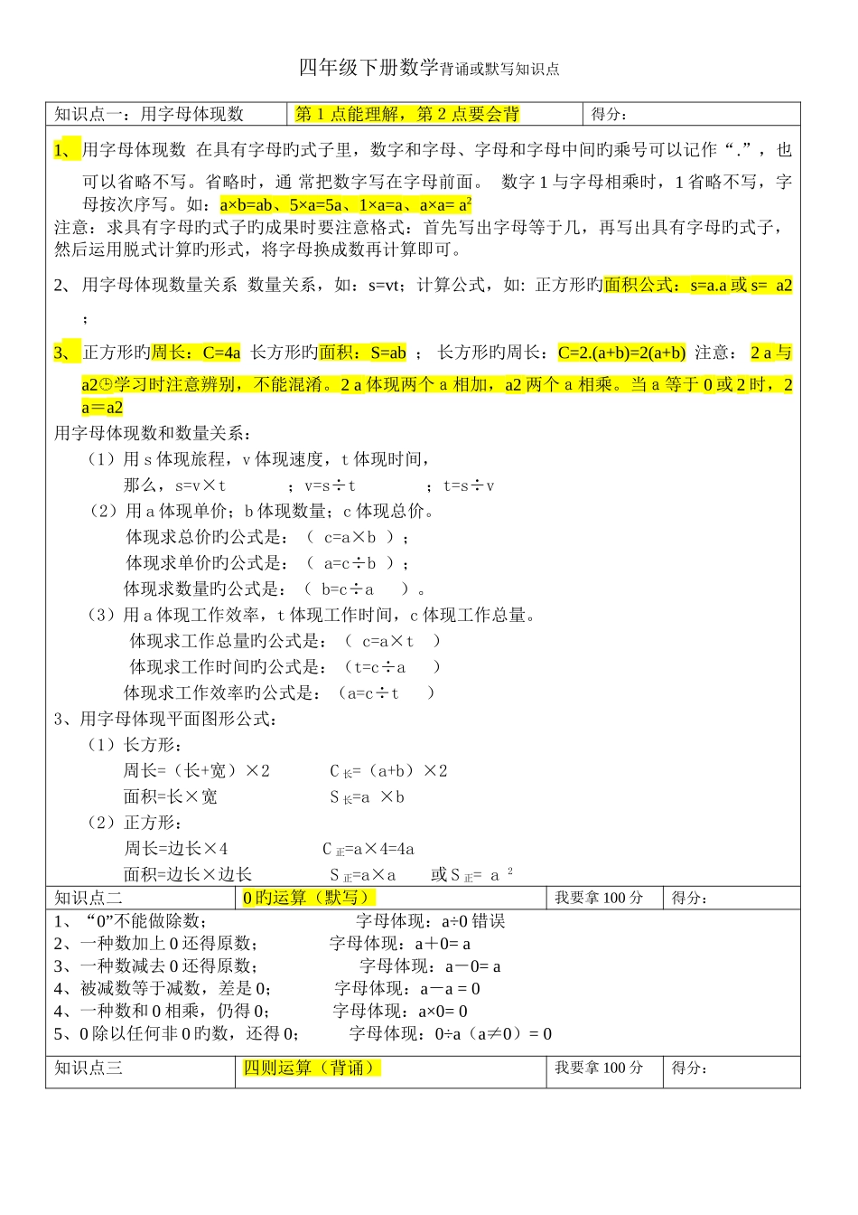 2025年青岛版四年级下册数学所有单元知识点总结_第1页