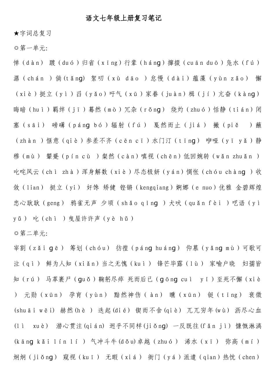 2025年鲁教版七年级语文知识点精简版_第1页