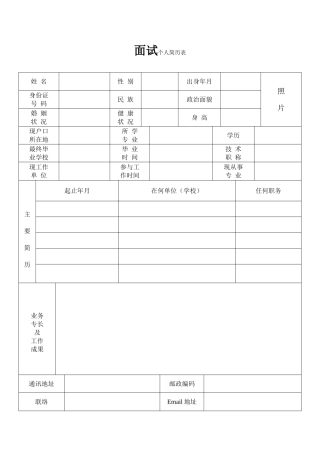 2025年面试个人简历表