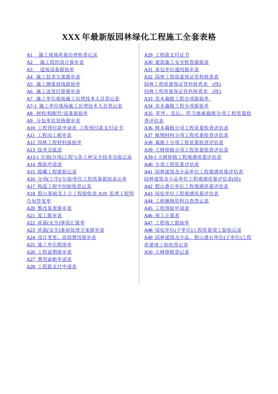 2025年X园林绿化工程施工全套表格_第1页