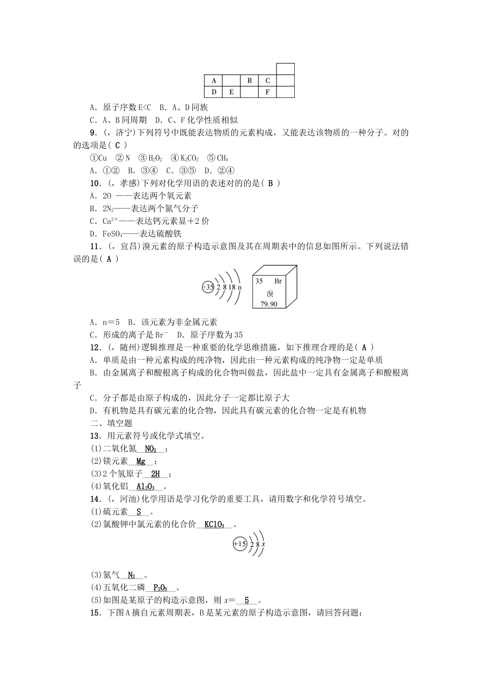 2025年中考化学总复习考点聚焦元素检测_第2页