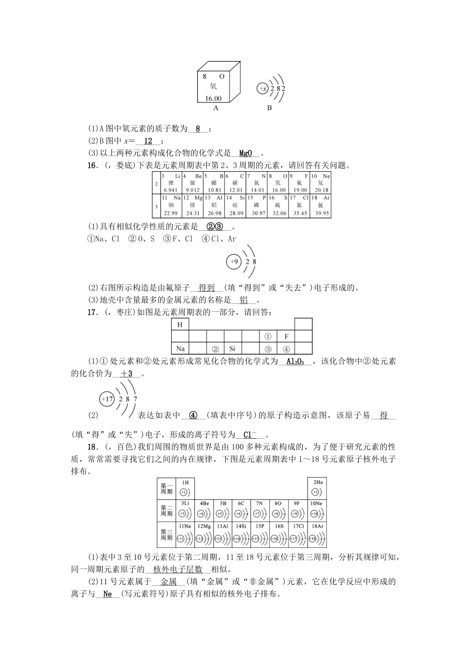 2025年中考化学总复习考点聚焦元素检测_第3页