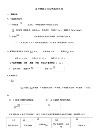 2025年高中物理会考学业水平考试公式及知识点总结呕心沥血之作祝大家人人有a