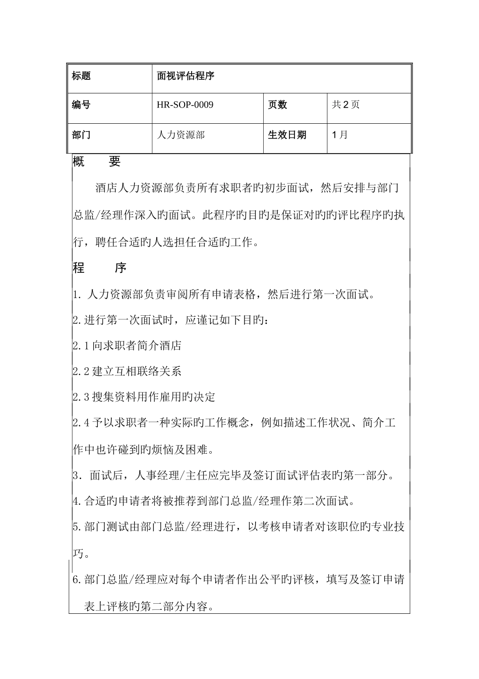 2025年面试评估程序HRSOP_第1页