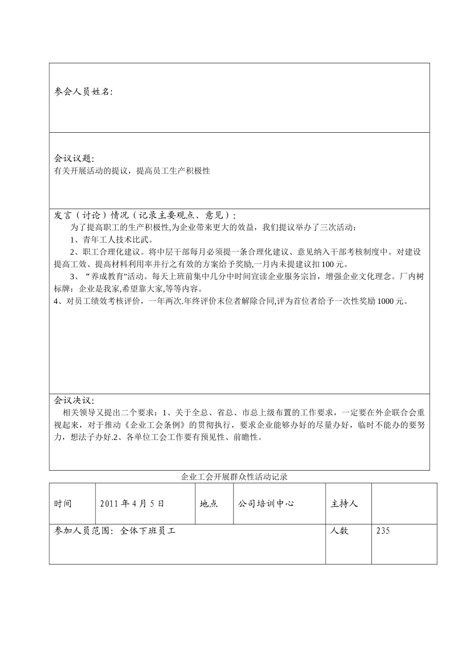 工会活动记录表格1_第3页