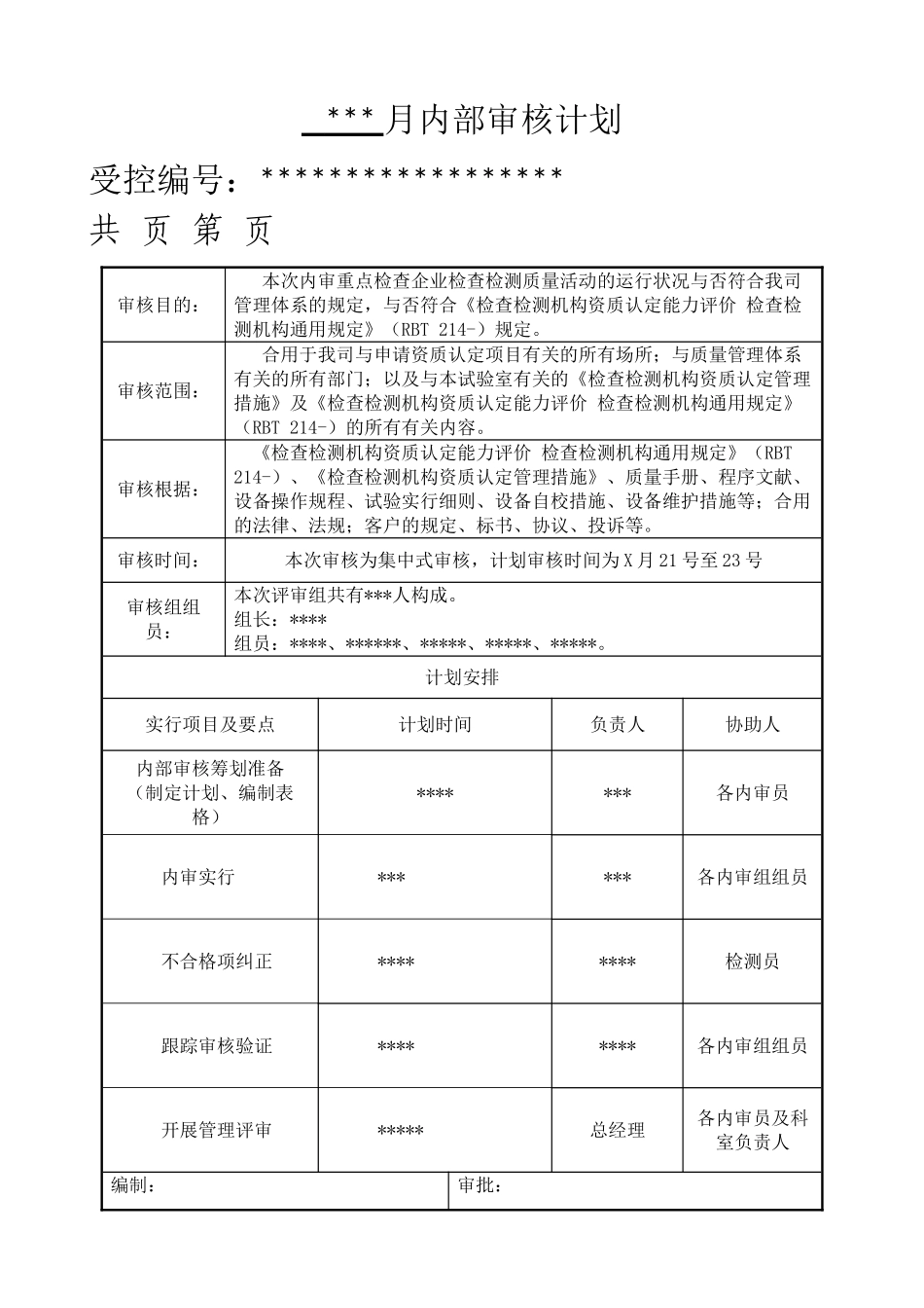 2025年RBT214检验检测机构内审全套资料含检查表_第1页