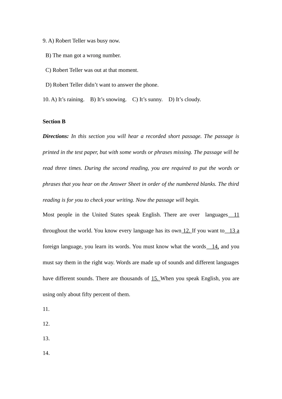 2025年英语应用能力等级考试B级模拟试卷_第3页