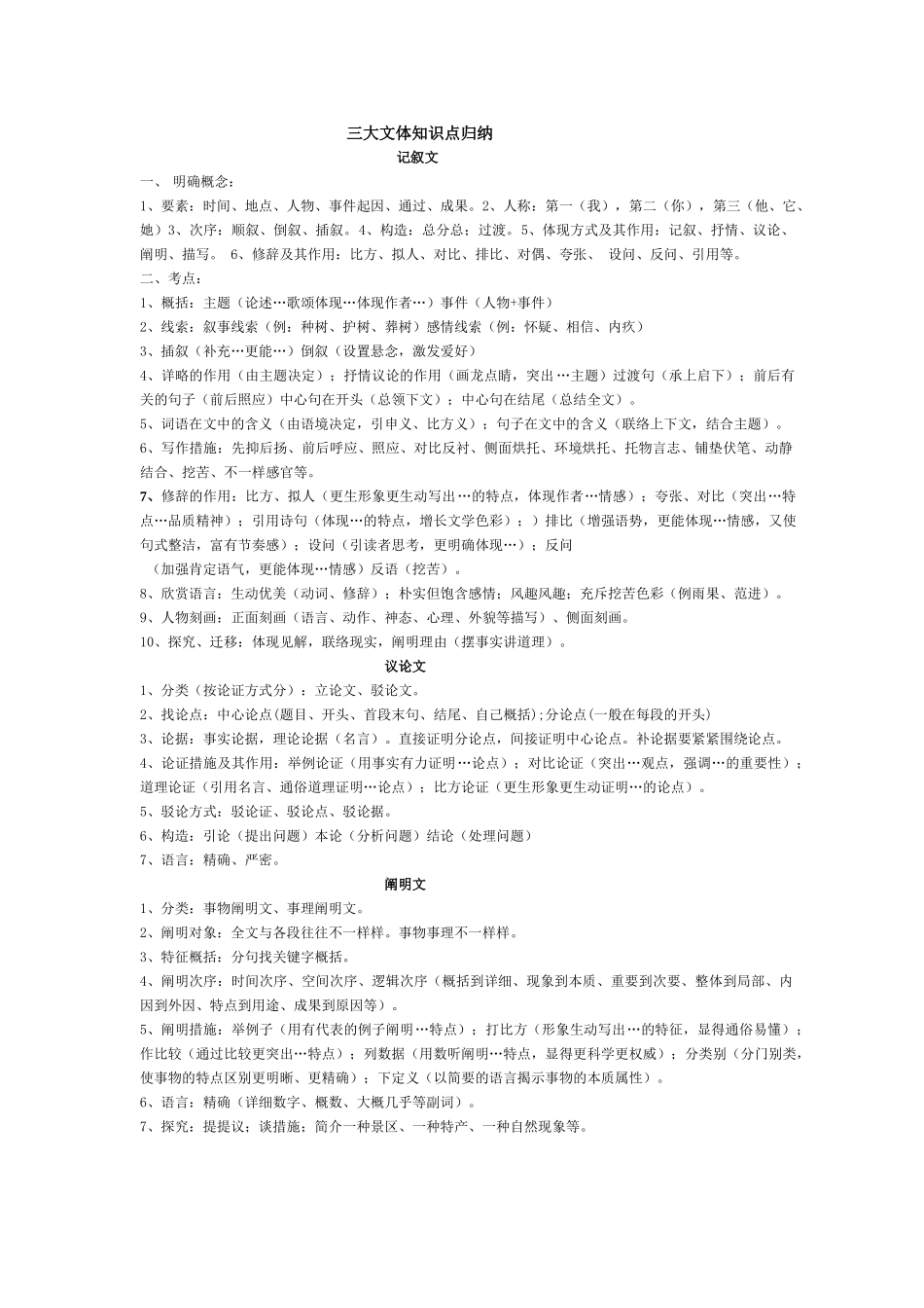 2025年三大文体知识点归纳复习进程_第1页