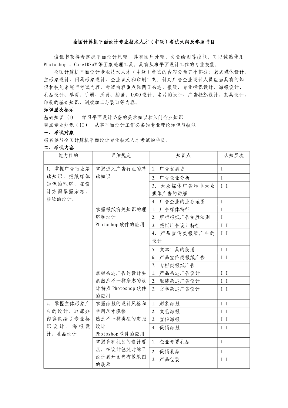 2025年全国计算机平面设计专业技术人才中级考试大纲及参考_第1页