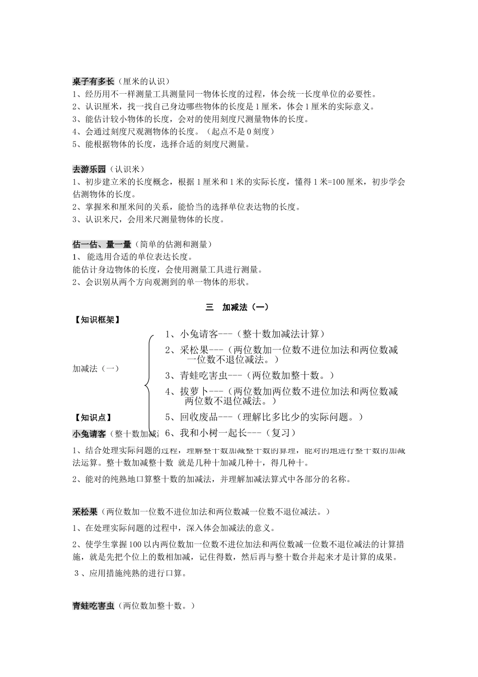 2025年一年级数学下册知识点归纳北师大版教学文案_第3页