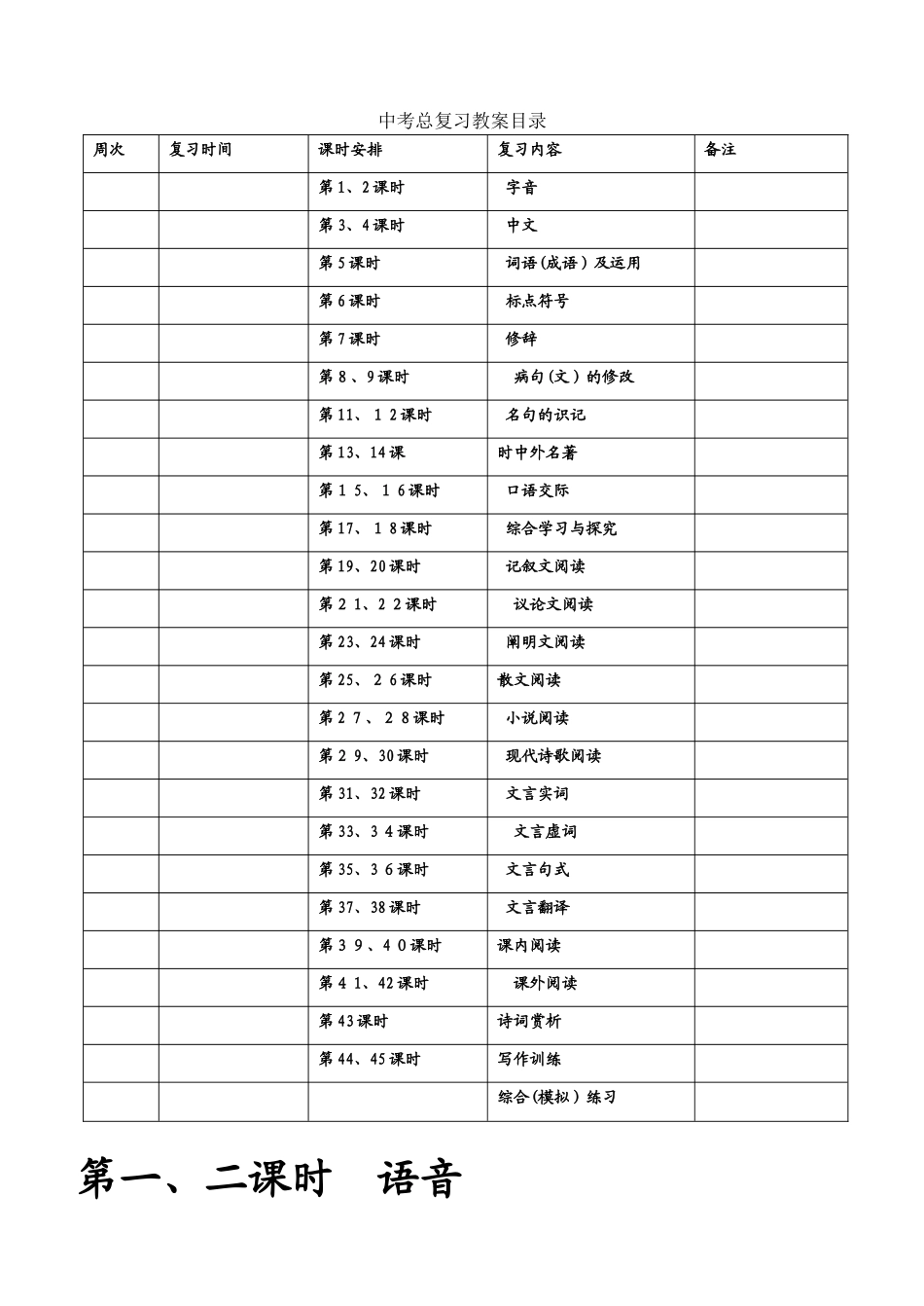 2025年中考语文总复习教案全套试卷教案_第1页